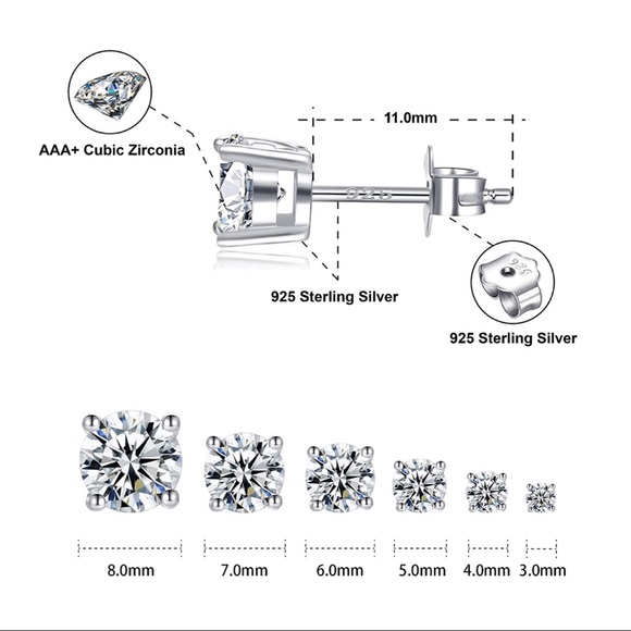 Sterling Silver 925. Simulate Diamond Stud Earring. - Picture 3 of 15